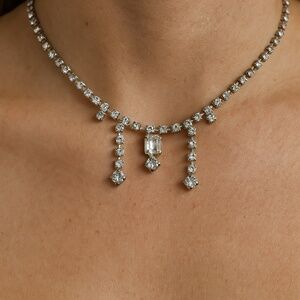 Rhinestone Choker Necklace Vintage 14” long Dangling 1” design